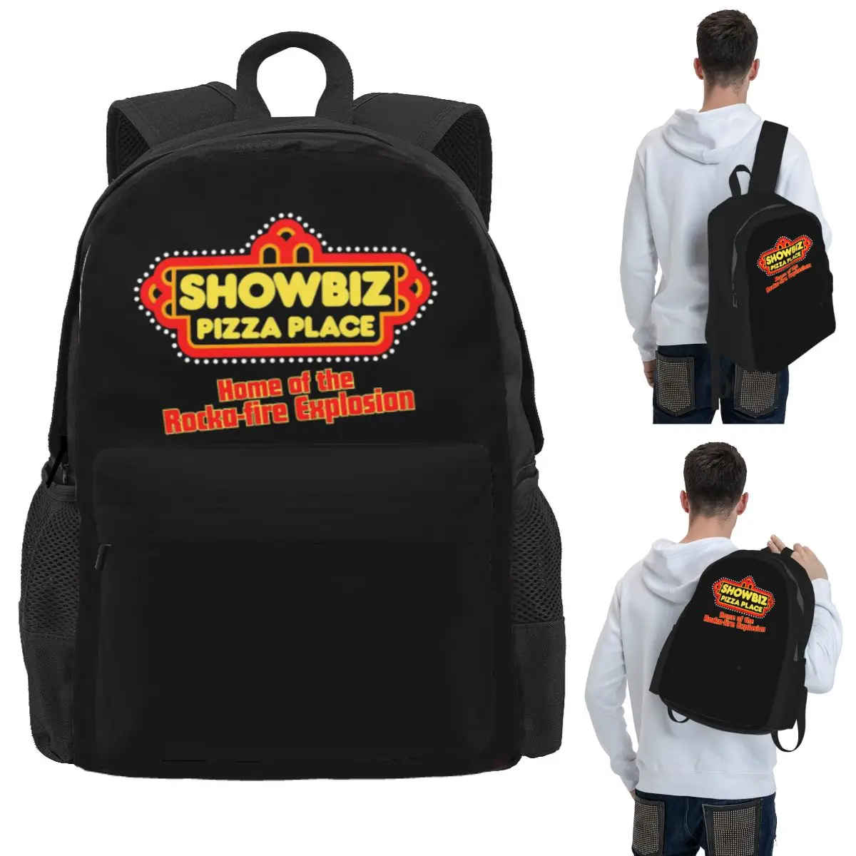 

Showbiz Pizza Place Retro Restaurant Design Student Backpack School Bag Hiking Travel Daypack for Boy Girl Bookbag Shoulder Bags