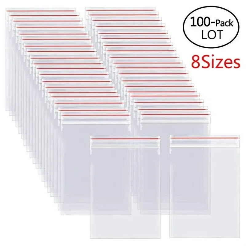 100/300/500Pcs/Pack Resealable Plastic Selaing Bags Clear Poly Reusable Bag Food Storage Reclosable Vacuum Fresh Organize Bag