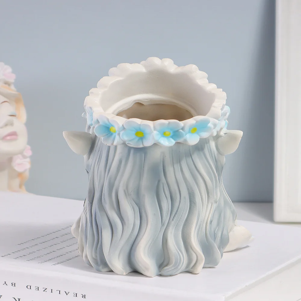Cute Elf Girl Resin Succulent Pot, Flower Head Planter for Indoor Home, Office & Garden Decor