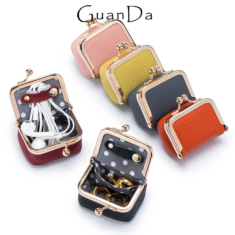 

Genuine Leather Woman Jewelry Bag Cowhide Luxury Fashion Lady Mini Earphone Ring Earrings Storage Case Wallet Coin Purse Pouch