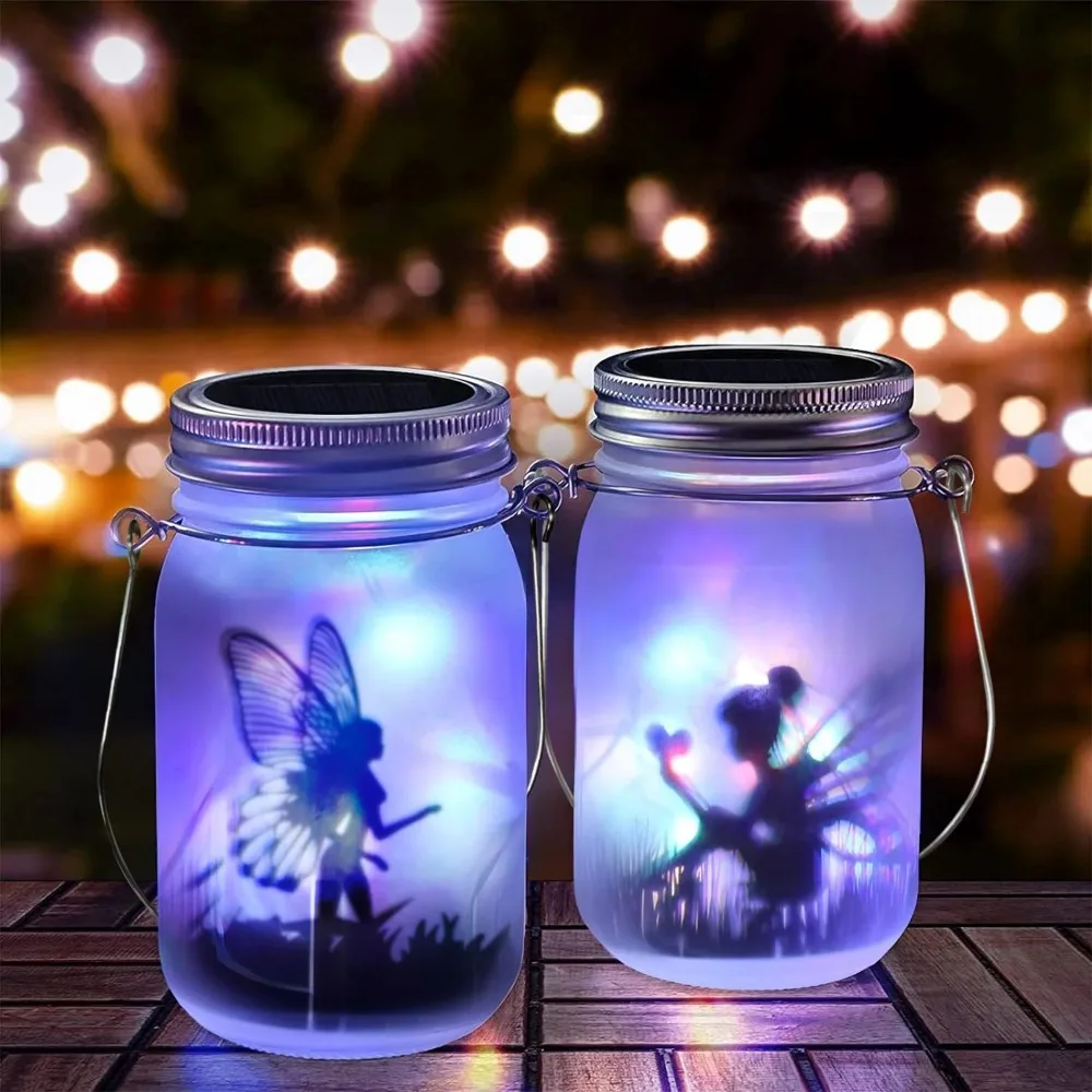 Fashion 10 Light Standing Solar Lamp Waterproof Hanging Standing Fairy Firefly Jar Lids Lamp Lawn Decor Nightlights