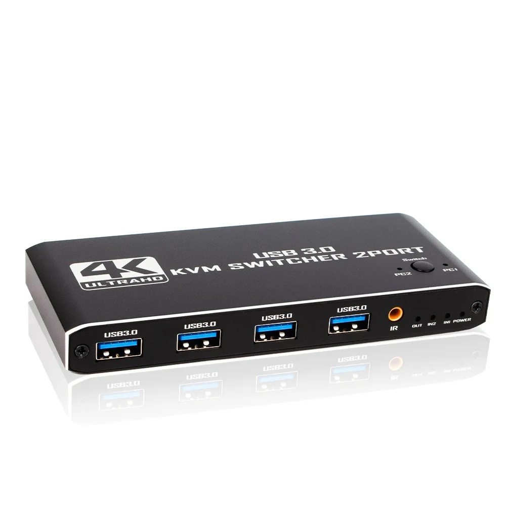 USB 3.0 KVM Switch 2 Port 4K@60Hz HDMI 2-in-1 Selector with IR Remote Control & HD Audio Video Output Upgraded for Monitor PC