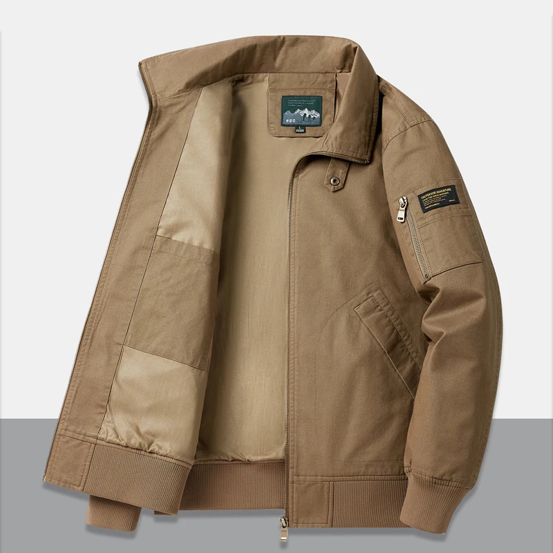 

Мужская повседневная хлопковая рабочая куртка, осенняя новинка, свободный крой, для активного отдыха, из чистого хлопка, с воротником-стойкой, с множеством карманов