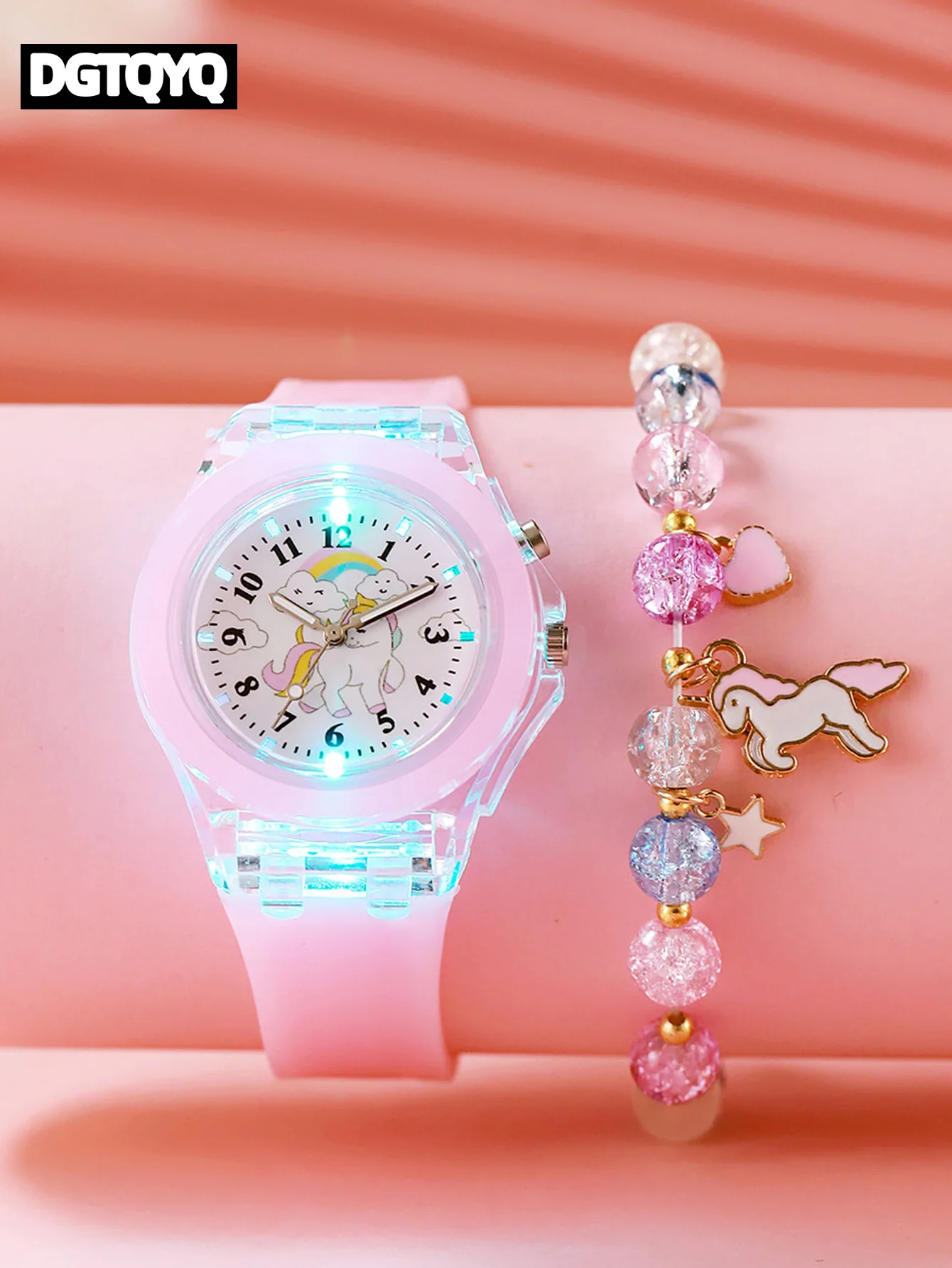 2026 Fashion Cute Children's Glowing Quartz Watch for Kids with Horse Pendant Bracelet Unicorn Design Gift relojes para niños