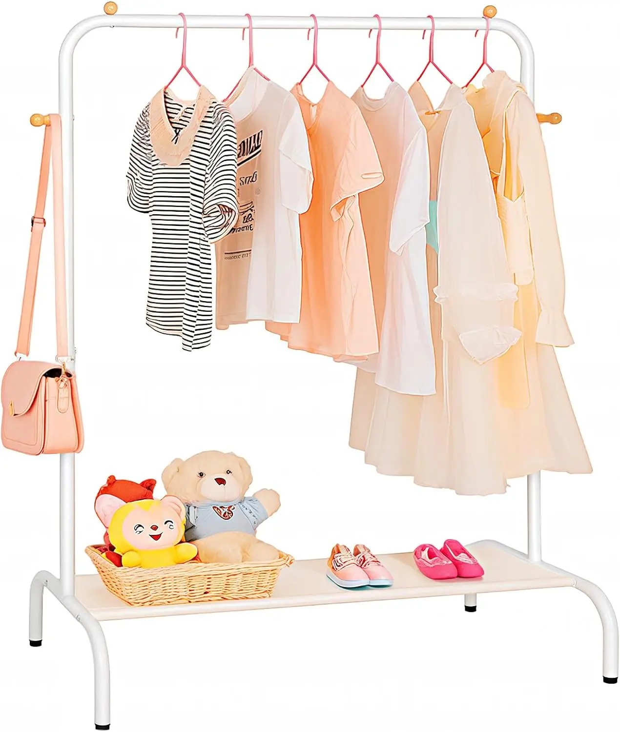 

Kids Clothing Rack with Storage Shelf for Children, Toddler Clothes Organizer in White