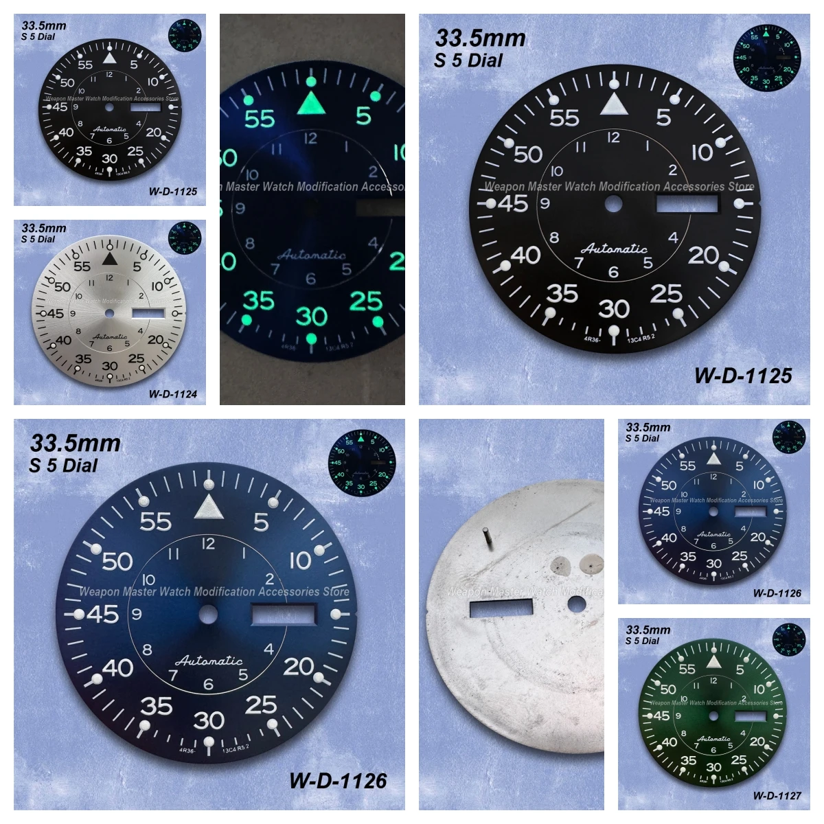 

33.5mm S 5 Logo New Style Sunray Dial Fit NH36/4R36 Movement Green Luminous High Quality Watch Modification Accessories