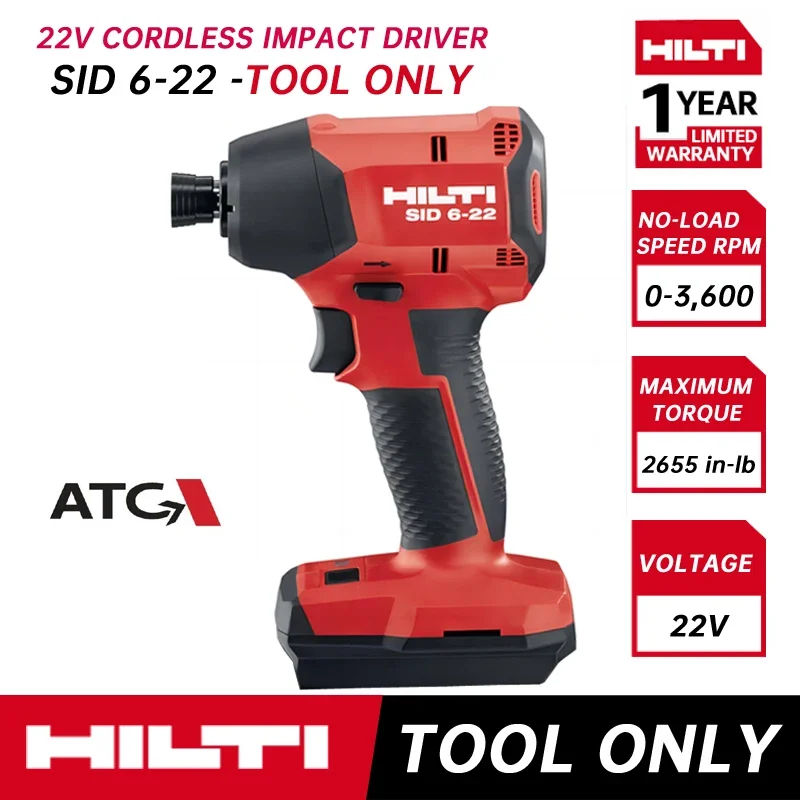 

HILTI SID 6-22 Cordless Impact Driver 22V Rechargable Power-class High-speed Brushless Motor Power Tool SID6-22