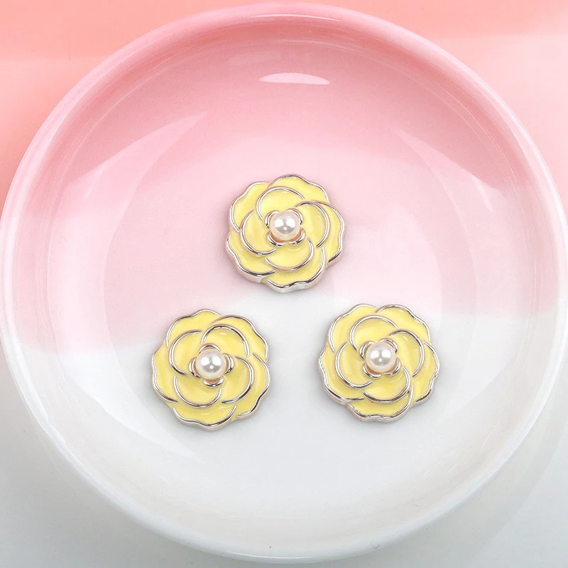 10Pcs17mm Plastic Flower Pearl Dropping Oil Craft Handmade Diy Wedding Dress Invitation Bow Headwear Decoration Accessories