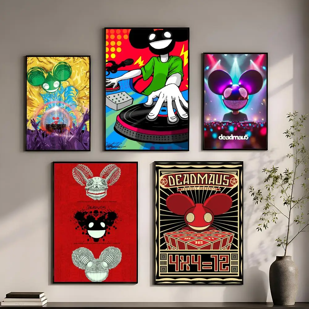 D-Deadmau5 Electronic Music Poster Perfect Sticker Self Adhesive for Office Home Theater Wall Art Decor Fancy Gift