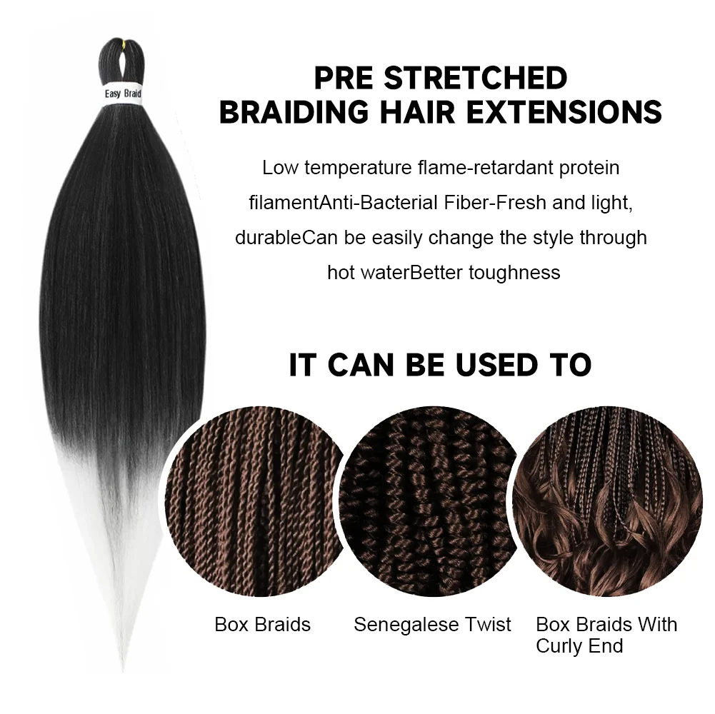 Trançando extensões de cabelo para mulheres africanas, pré esticadas, tranças jumbo, reto perversos, cabelo sintético, ombre, 90g