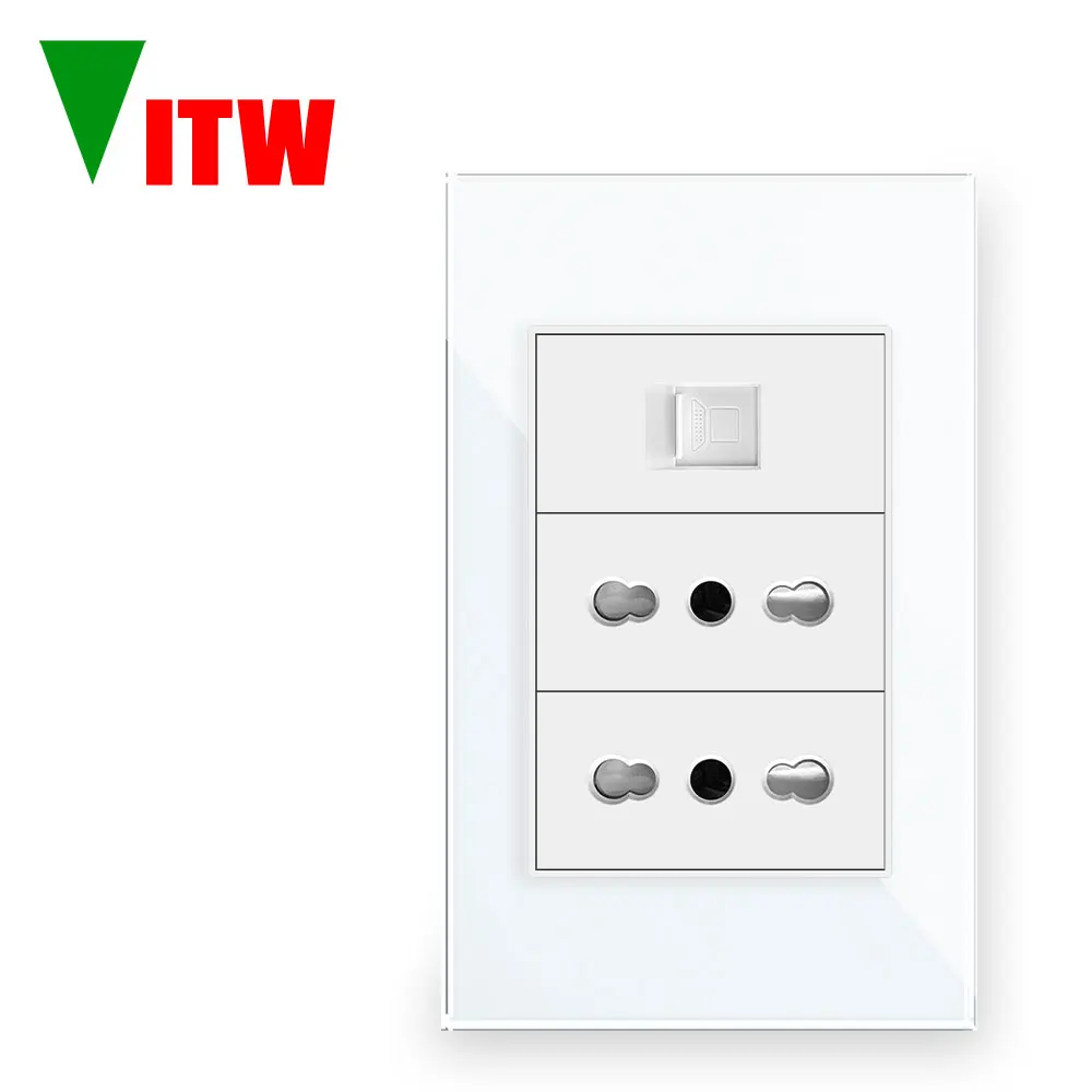 Vitw 120 * 72mm Italian standard wall RJ45 socket, Chilean computer network cable CAT5E port power socket tempered glass panel