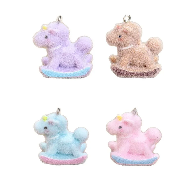 Wholesale 40pcs/lot color Flocking effect animals cartoon horse shape resin beads diy jewelry garment hair accessory