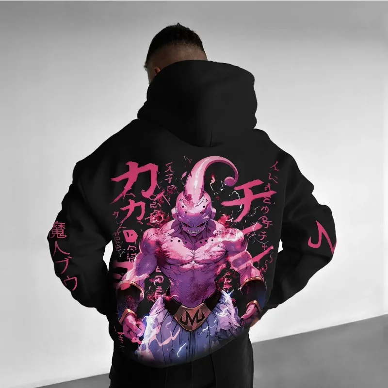 Dragonball Majin Buu Print 2025, Herbst/Winter, Herren-Kapuzenpullover, lockerer Straßentrend, Animation, lässig, vielseitig, mit Kapuze, Eltern-Kind-Oberteil