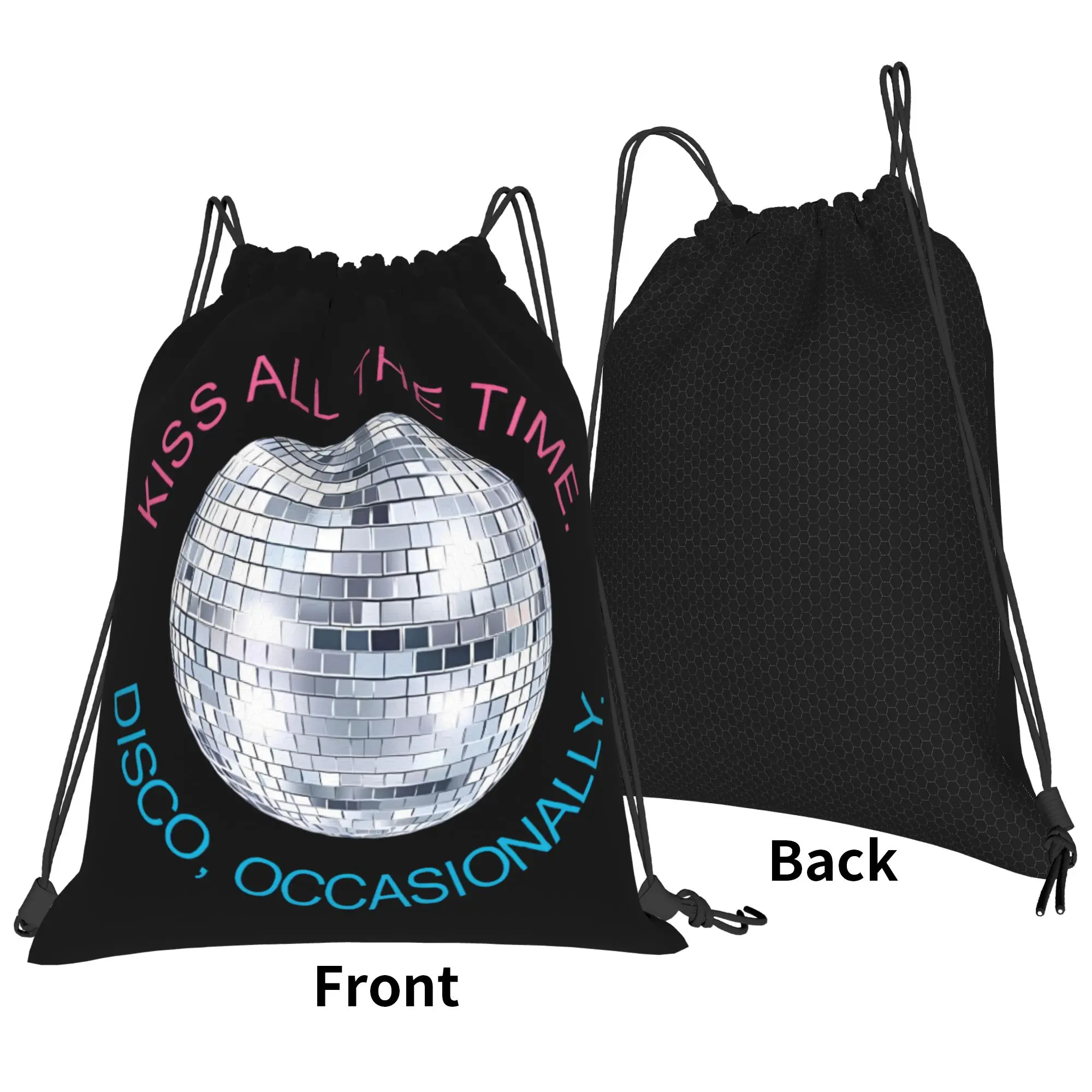Kiss All The Time Disco Drawstring Backpack Gym Sports Sackpack Harrys Music Styles String Bag for Travel 36cm (W) x 43cm (H)
