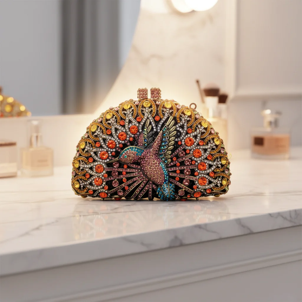 Crystal New Model Bird-Shaped Rhinestone High Stand Evening Bag Vintage Dress Banquet Clutch Magnetic Clasp Dinner Bag for Women