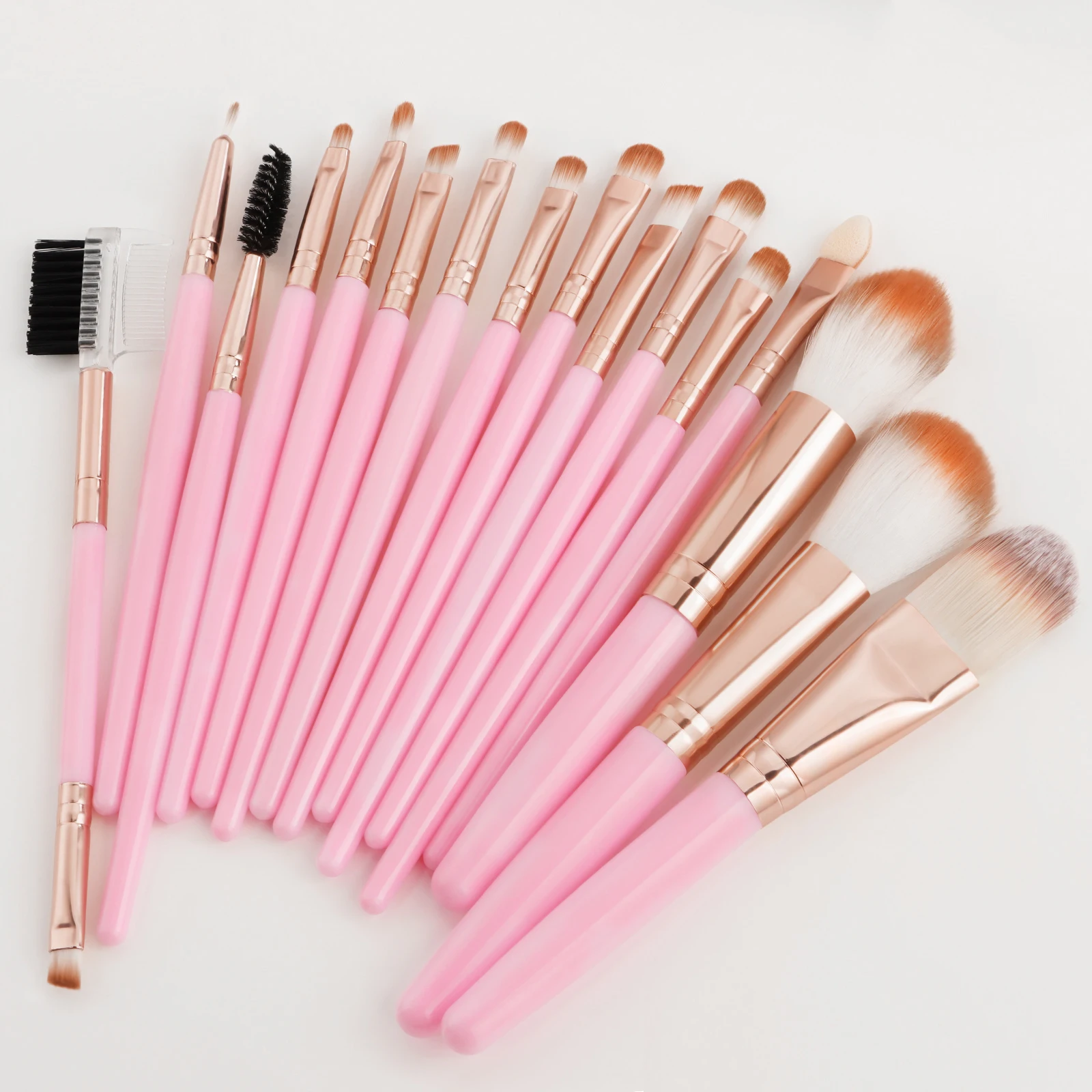 16Pcs Pink Rose Gold Makeup Brush Set Soft Brushes Powder Blush Eyeshadow Eyebrow Comb For Daily Travel Beginner Makeup