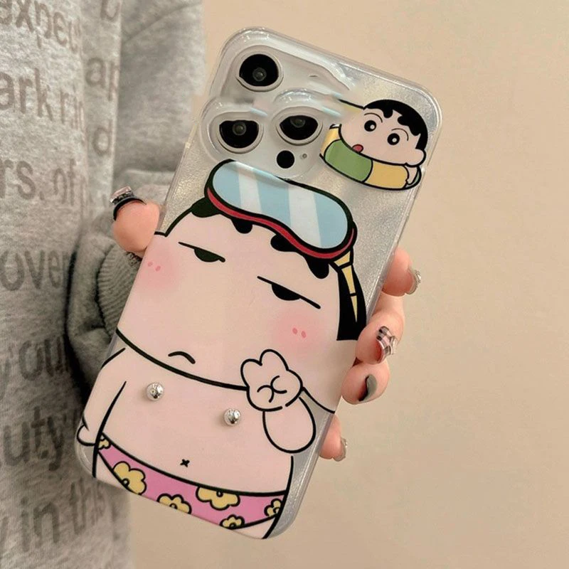 Bandai Crayons Shin-Chan Mobile Phone Case Cute Sweet Cartoon Anti-Fall Iphone Case Silica Gel Soft Shell Lovely Gifts for Girls