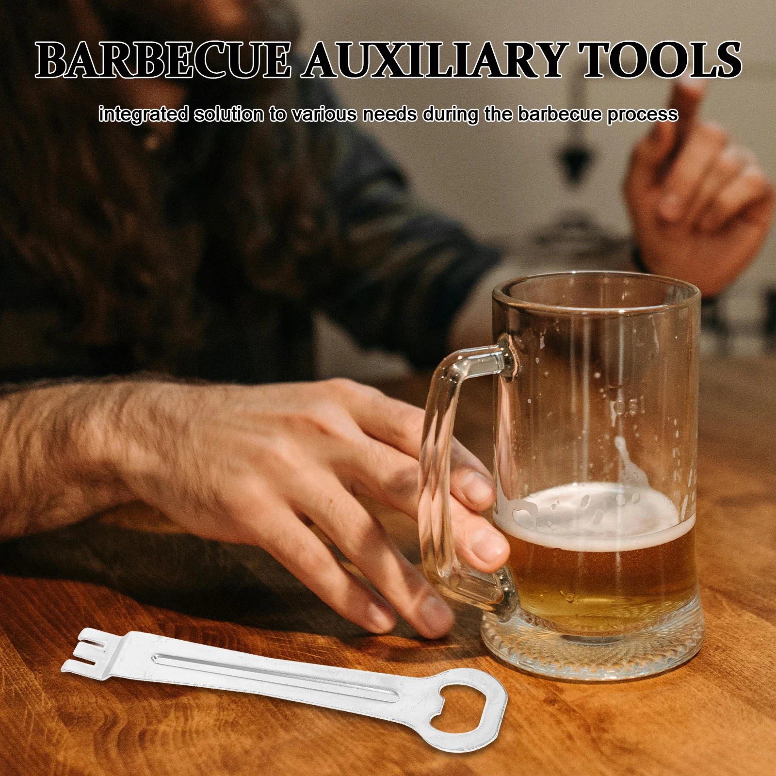 

Stainless Steel Grill Gripper with Bottle Opener Multi-Function Barbecue Lifter Tool for Handling Hot Surfaces Outdoor Cooking