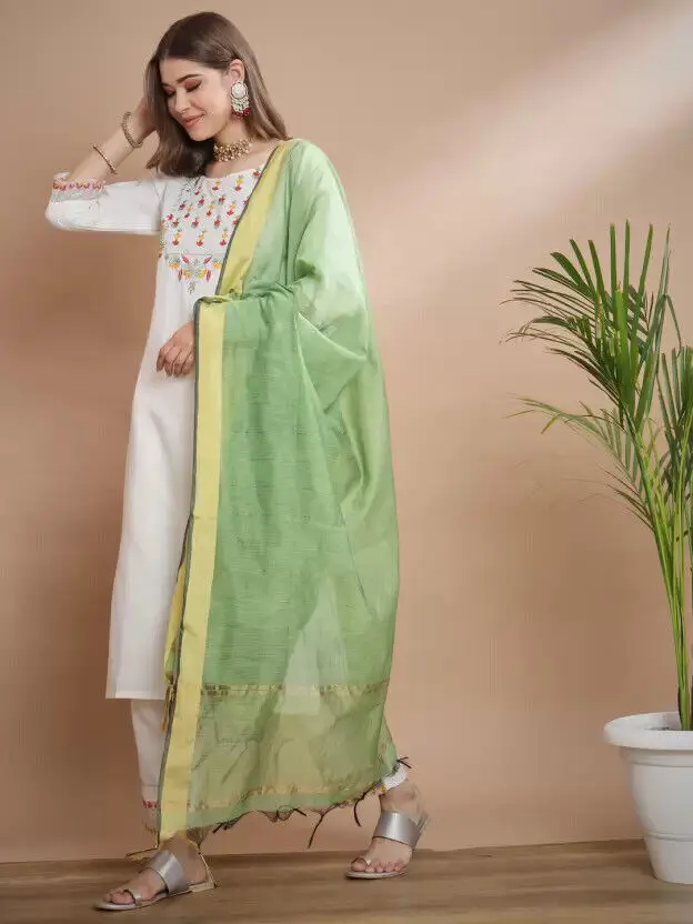 Women Beautiful Kurti Set Cotton Blend Indian Kurta Pant Set