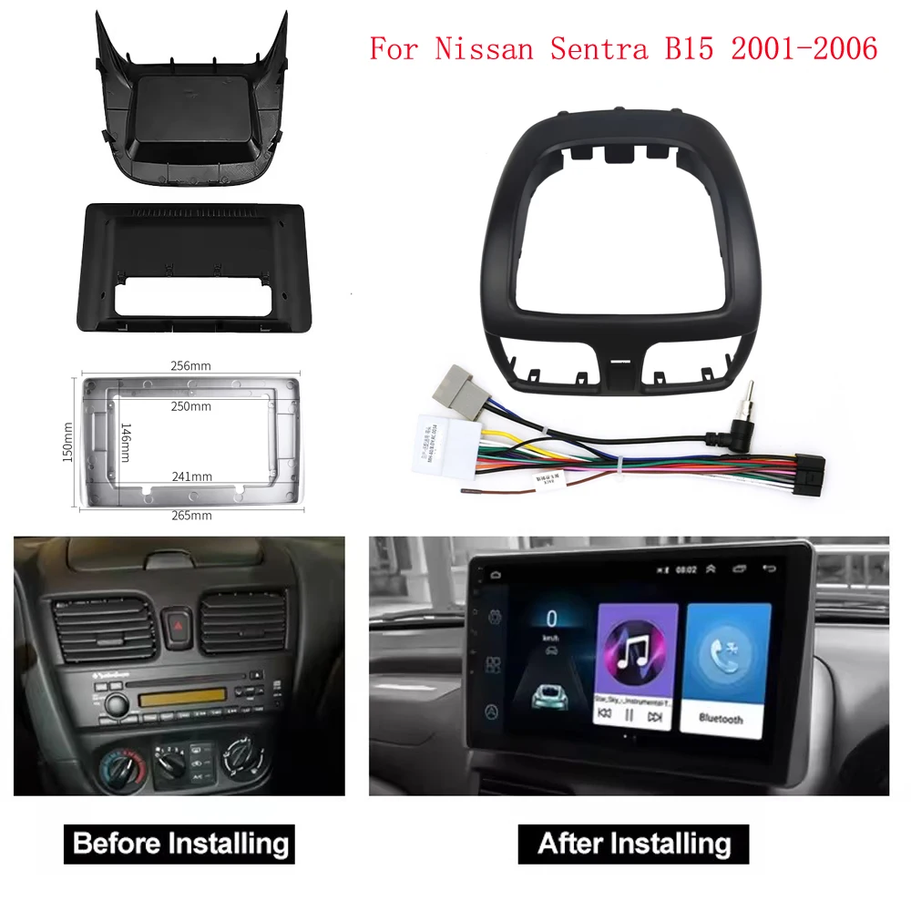 10 inch Car Radio Fascias Frame For Nissan Sentra B15 2001-2006 10 inch 2DIN Stereo Panel Harness Connector Power Cable Adapter