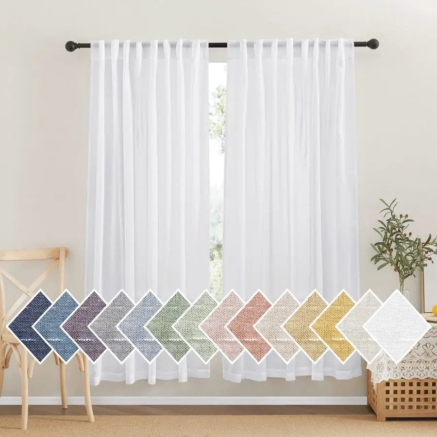 

Semi Sheer Linen Curtains for Living Room, Rod Pocket amp Back Tab Linen Blend Drapes Short Small Curtains Privacy with Light Fi