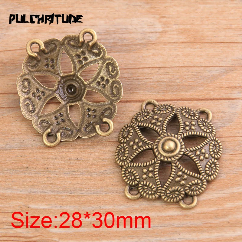 PULCHRITUDE 6pcs 28*30mm New Product Two Color Zinc Alloy Hollow Flower Porous Connectors Jewelry Making DIY Handmade Craft
