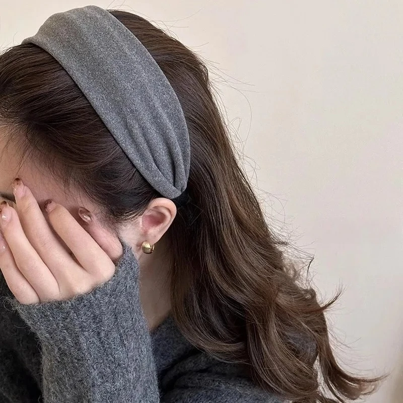 For Women Girls Sweet Ornament Hair Hoop Fashion Hair Accessories Vintage Solid Soft Cotton Hairband view 3