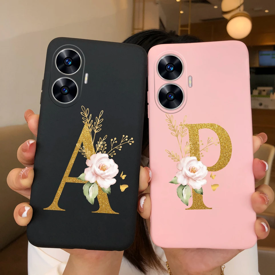 Fundas For OPPO Realme C55 C35 C33 C31 Gold Initial Cover Protective Coque For RealmeC55 C 35 C 33 C 31 Soft Silicone Phone Case