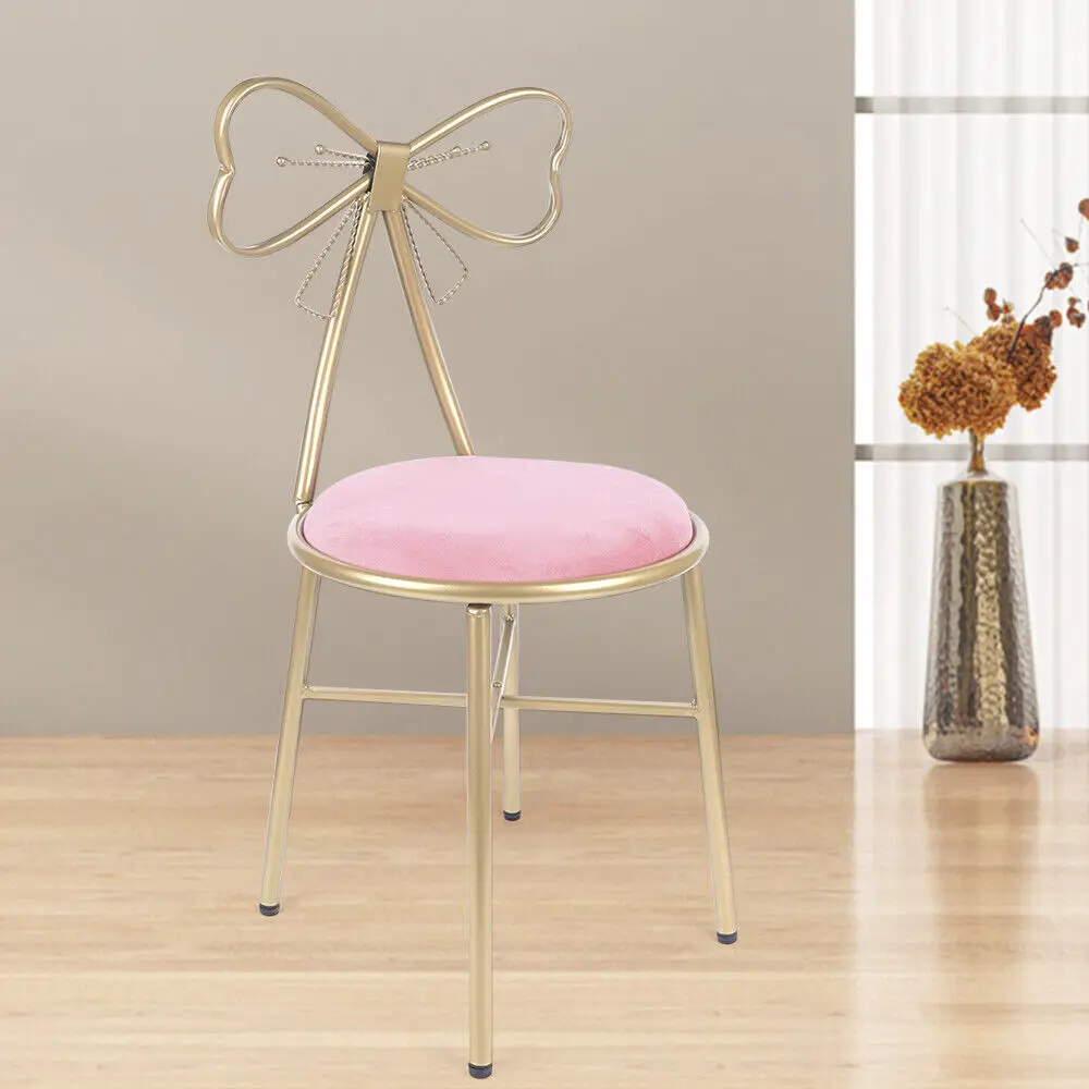 Pink Bow Backrest Princess Chair Butterfly Shaped Armless Makeup Vanity Chair