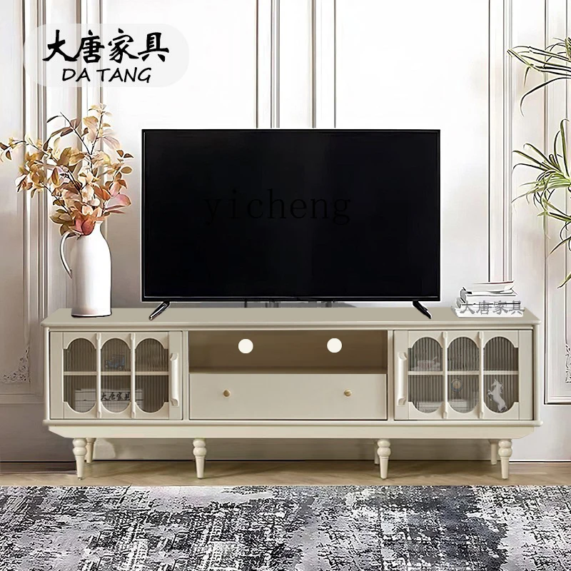 ZK solid wood cream white floor cabinet living room light luxury small apartment retro coffee table TV cabinet combination