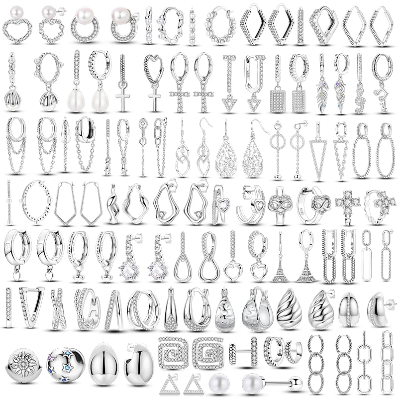 أقراط اللؤلؤ 925 فضة الأصلي تألق الزركون الهندسة غير النظامية الصليب ساحة هوب أقراط للنساء مجوهرات