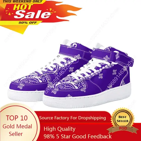 Presa di fabbrica Viola Bandana Stampa Scarpe da ginnastica da basket da uomo Scarpe per il tempo libero Scarpe da corsa leggere personalizzate su richiesta 1 MOQ