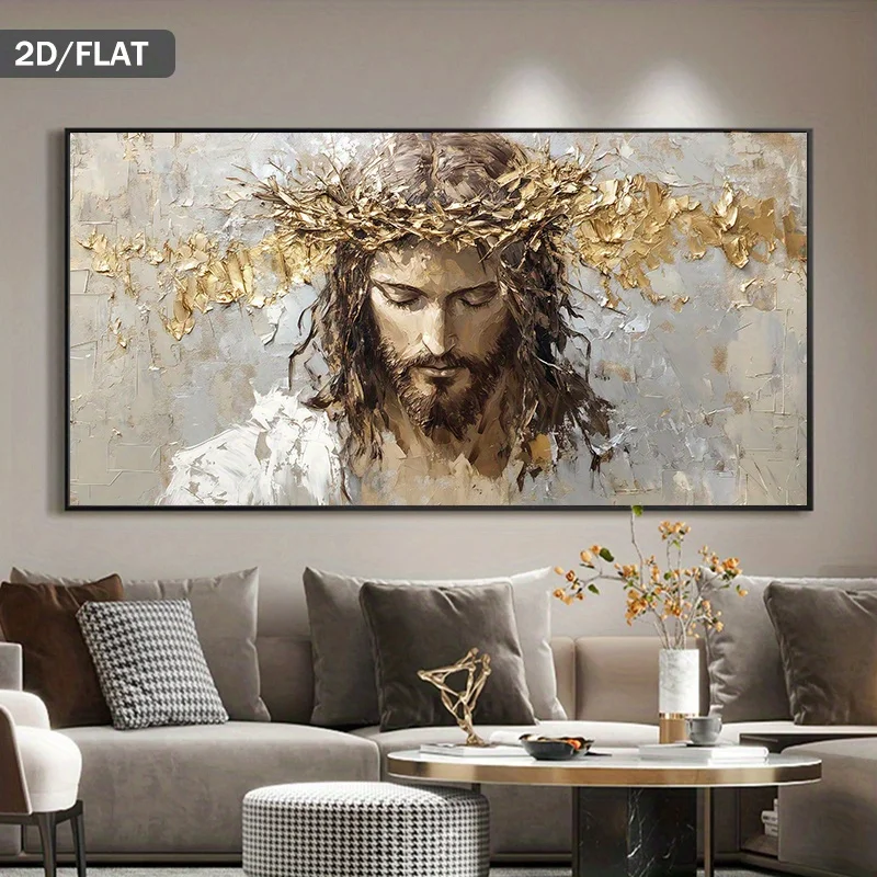 Jesus Christ Crown of Thorns Canvas Painting Religious Wall Art Modern Abstract Poster Prints Minimalist Jesus Portrait Decor
