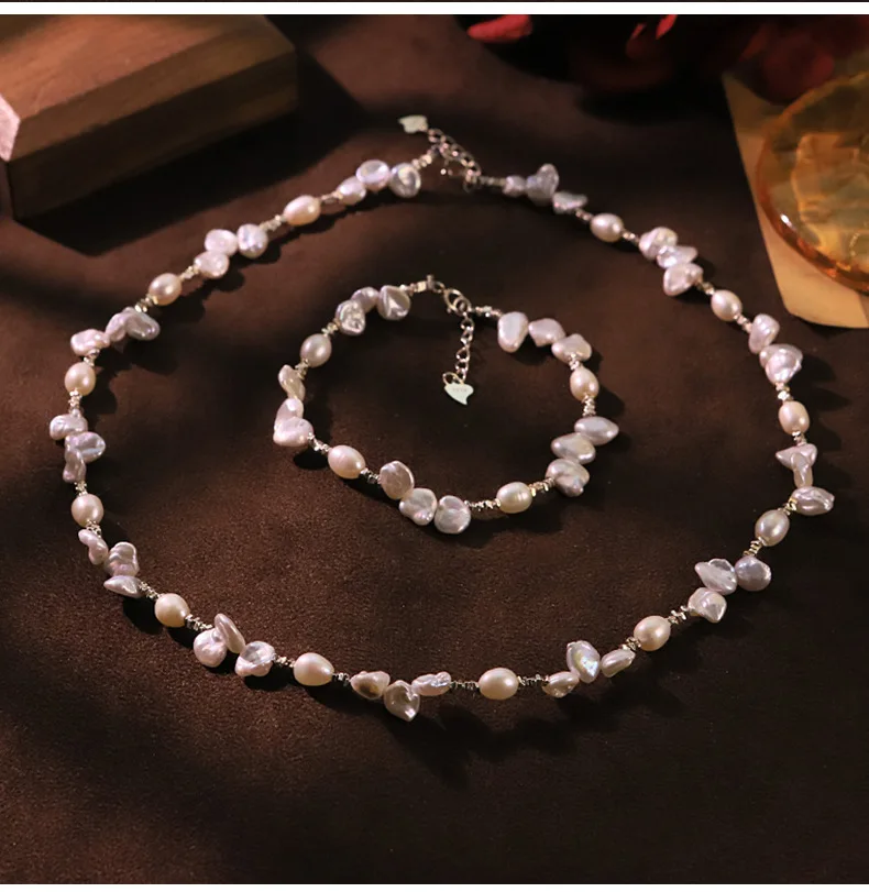 Freshwater Baroque Pearl Jewelry for Women Irregular Pearl Choker Necklace Bracelet Luxury Party Chain Fashion Accessories Gift