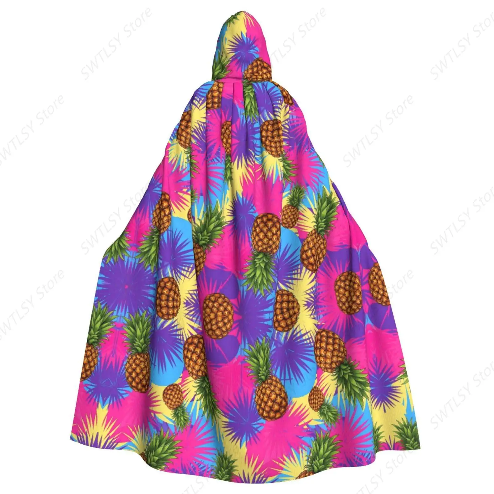 Halloween Christmas Cosplay Cape - Tropical Pineapples Palm Leaves Hooded Cloaks Cape Full Long Wizard Cloak for Women Men