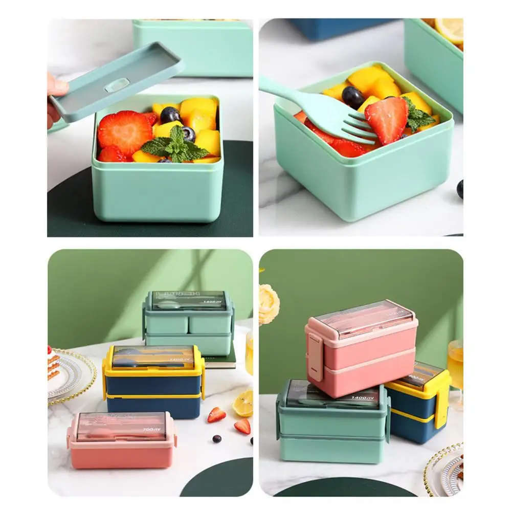 Food Flavor Mixing Prevention Lunch Box Lunch Box with Multi-layer Compartments 1400ml Double Plastic Lunch Box with Three