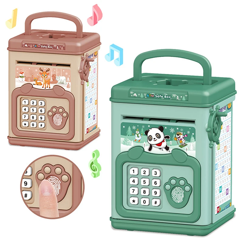 Cartoon ATM Cash Saving Box Money Bank Toy With Handle For Kids Electronic Large Money Box Savings Password Digital Fingerprint