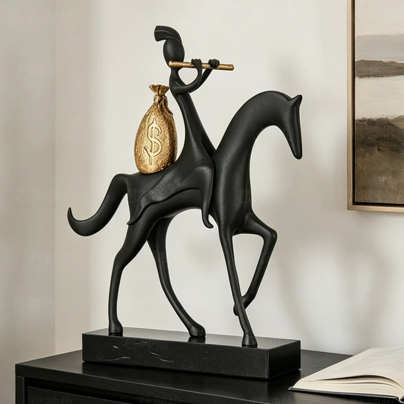 Modern Creative Miniatures Italian Minimalist Abstraction Miniatures Horseback Playing Flute Figurines Home Decoration Crafts