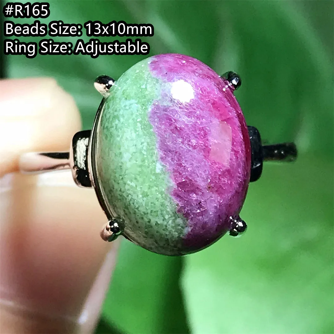 Top Natural Ruby Zoisite Ring For Woman Man Healing Gift Green Red Crystal Oval Beads Stone Silver Adjustable Ring Jewelry AAAAA