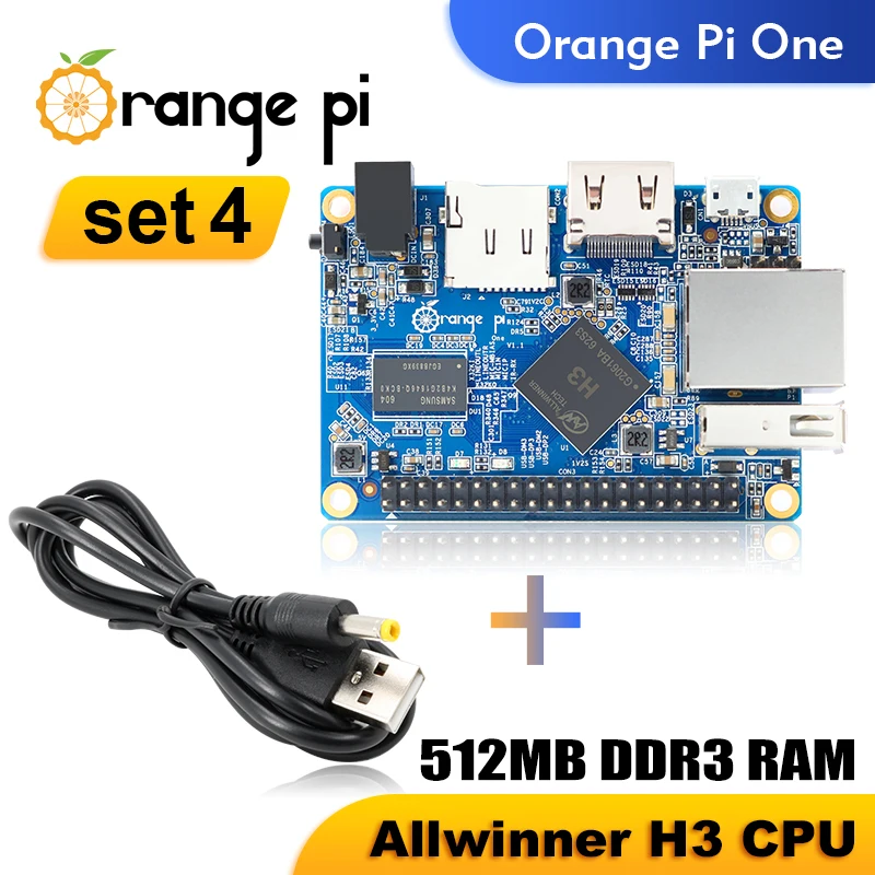 Orange Pi One With Power Cable Single Board Computer 512MB Allwinner H3 Development Board Run Android Ubuntu Debian Demo Board