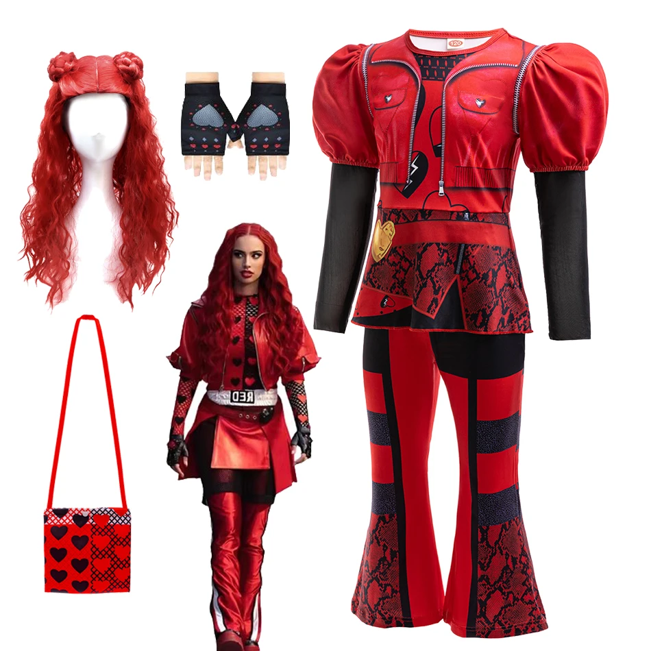 

2025 Girls Descendants 4 Costume Kids The Rise of Red Cosplay Movie Red Top+Pant 2 PCS Clothes Outfit Birthday Party Dress