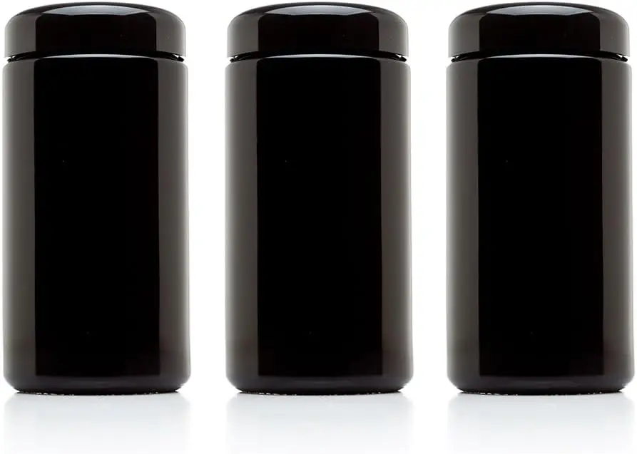 

3-Pack 500ml UV Glass Jars, Airtight & Leak-Proof, Smell-Proof, Light-Blocking for Herbs, Coffee, Tea, Spices, Durable Travel Storage