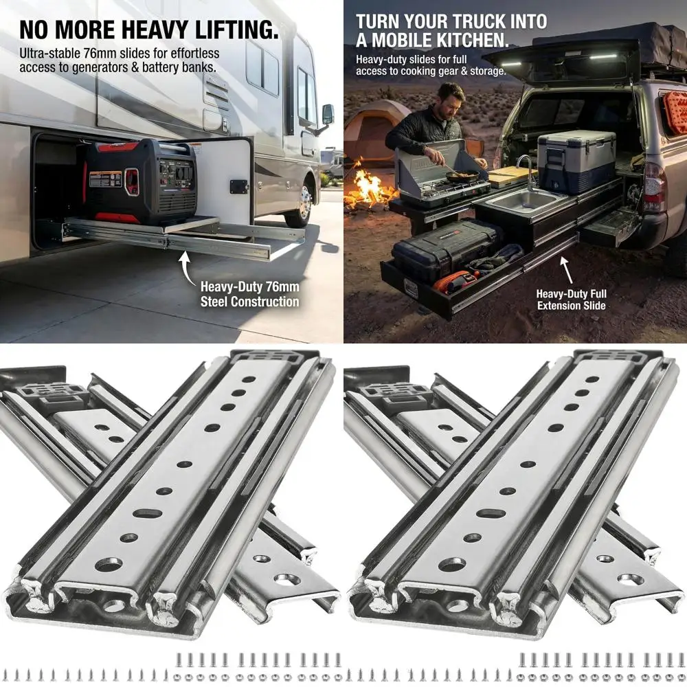 

Промышленные направляющие для выдвижных ящиков 76 мм, грузоподъемность 500 фунтов, 3-секционные, с полным выдвижением и шарикоподшипниками, 24 дюйма