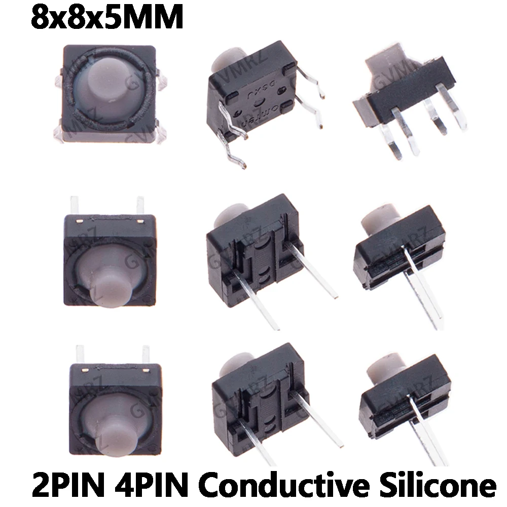 8x8x5MM 2PIN 4PIN Conductive Silicone Soundless Tactile Tact Push Button Micro Switch Self-reset