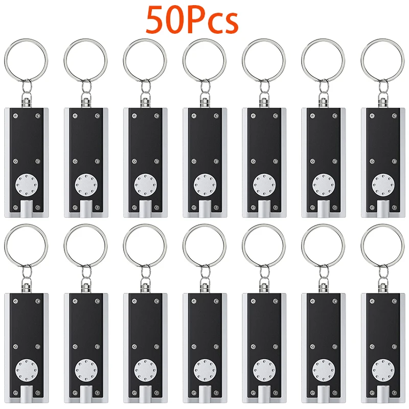 50 ชิ้น LED พวงกุญแจแสงพวงกุญแจไฟฉาย LED ชาร์จไฟฉายพวงกุญแจไฟฉายแบตเตอรี่ขับเคลื่อนอัลตร้าสดใสพวงกุญแจ