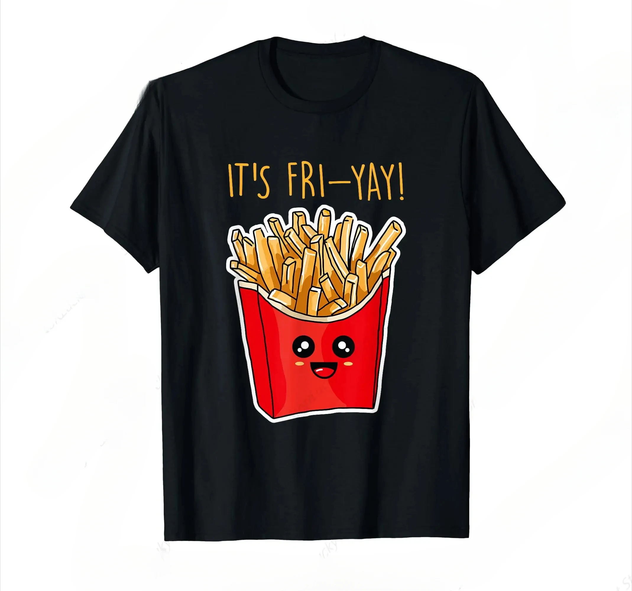 Men Funny Cartoon Potato French Fries Graphic Shirt Humor Food Meme Print Casual Short Sleeve O‑Neck Summer Streetwear Tee Tops