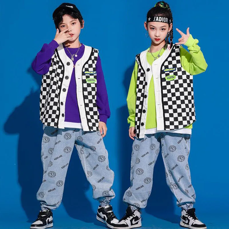 Costumes de danse jazz pour filles, vêtements de rue pour enfants, tenues de spectacle pour adolescents, vêtements de danse hip hop, veste en fibre, pantalon