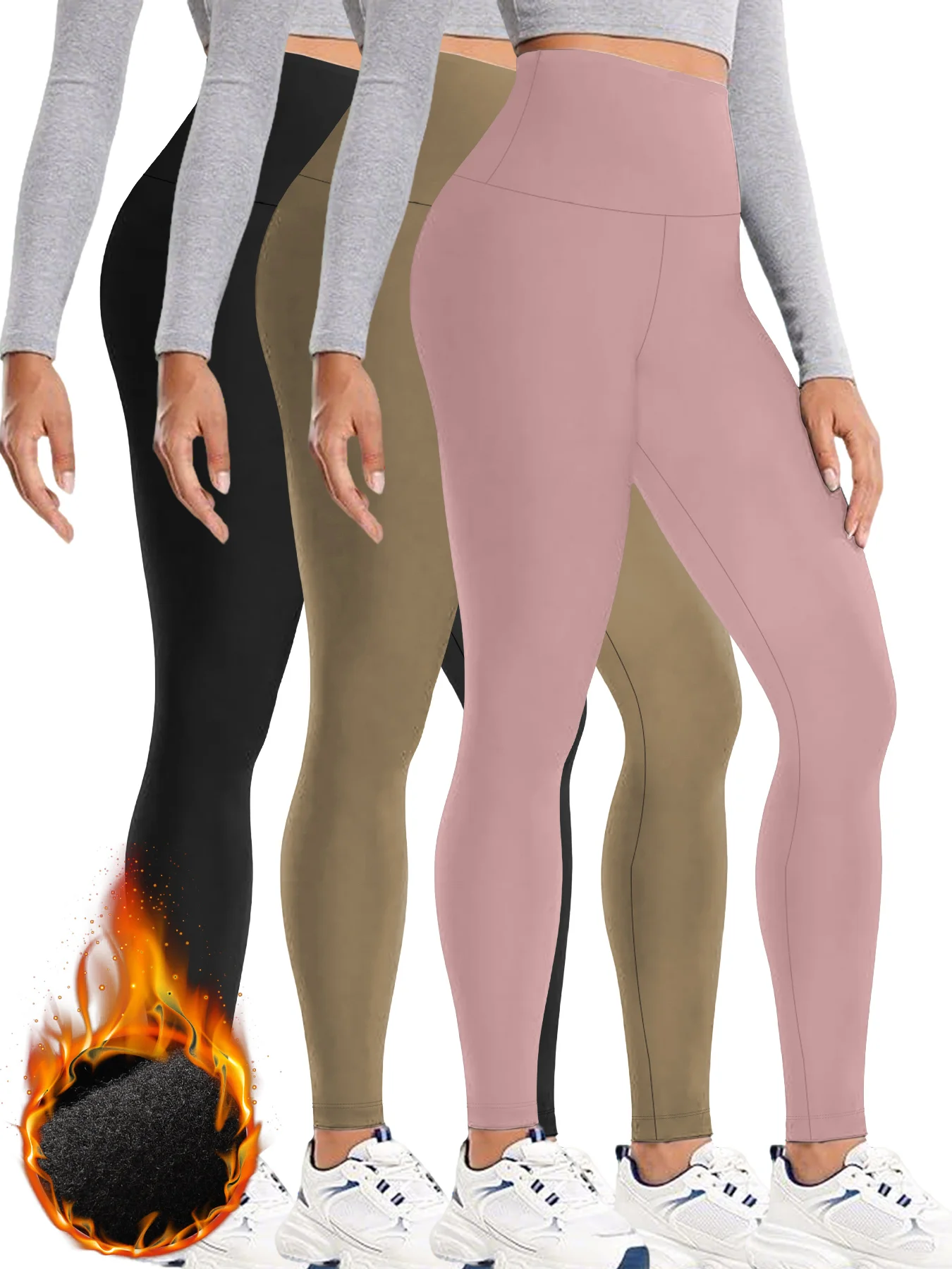 

3 Pack Women’s High Waisted Thermal Fleece Lined Leggings, Winter Warm Thick Soft Yoga Workout Pants Tights