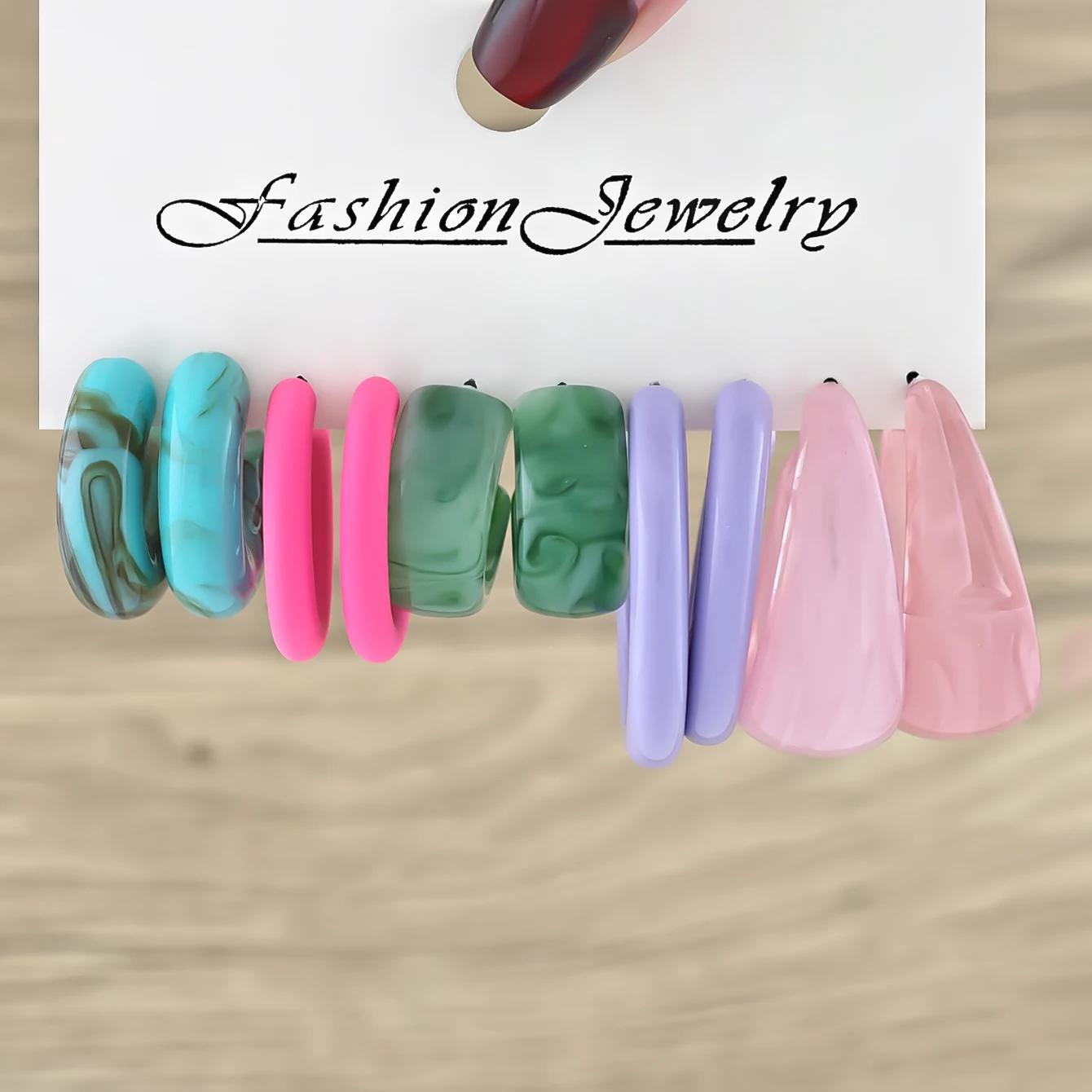 10pcs/30pcs Colorful resin C-type 5-pair set earrings, fashionable, personalized and creative earrings