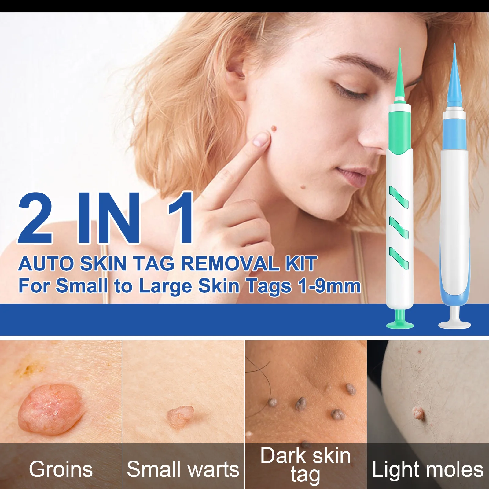 2 In1 Painless Auto Skin Tag Mole Wart Removal Kit Cleaning Tools Face Skin Care Body Wart Dot Treatments Remover Beauty Health